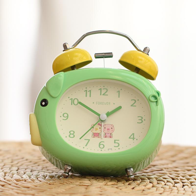 Cartoon Ringing Alarm Clock Small Alarm Clock Head Luminous Student Using Children's Silent Clock Bedroom Pig Clock Mini