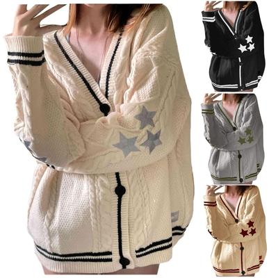 Women's Long Sleeve Cable Knit Sweater Open Front Cardigan Button Loose Womens Outerwear