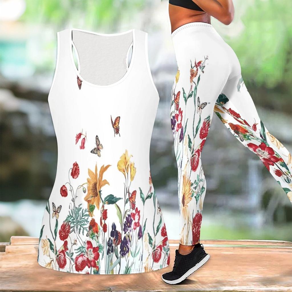 Wolf Totem Print Yoga Outfit for Women Fashion Workout Leggings Fitness Sports Casual Yoga Set Sports Suit