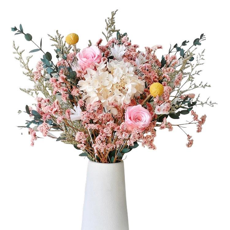 Eternal Rose & Baby's Breath Dried Flower Bouquet - Natural Living Room Decoration