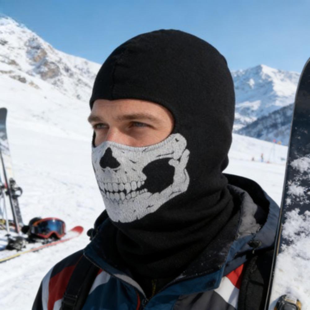 Motorcycle Full Face Balaclava, Skull Print Windproof Ski Mask, Helmet Liner Head Neck Warmer for Bicycle Motorbike