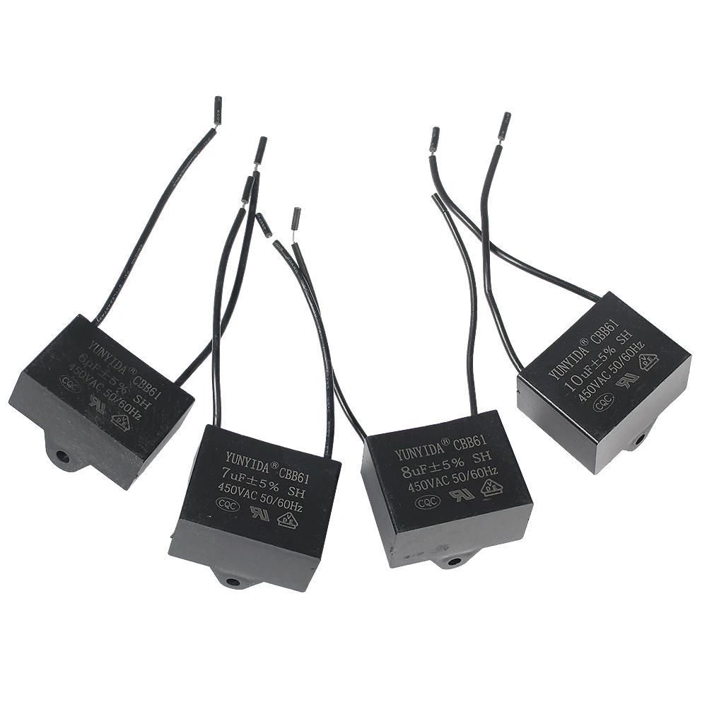 CBB61 Fan Capacitor 450V 1UF 1.2UF 1.5UF 2UF 2.5UF 3UF 4UF 5UF 6UF10UF Ceiling Fan Motor Run Rectangle Capacitor CBB 61