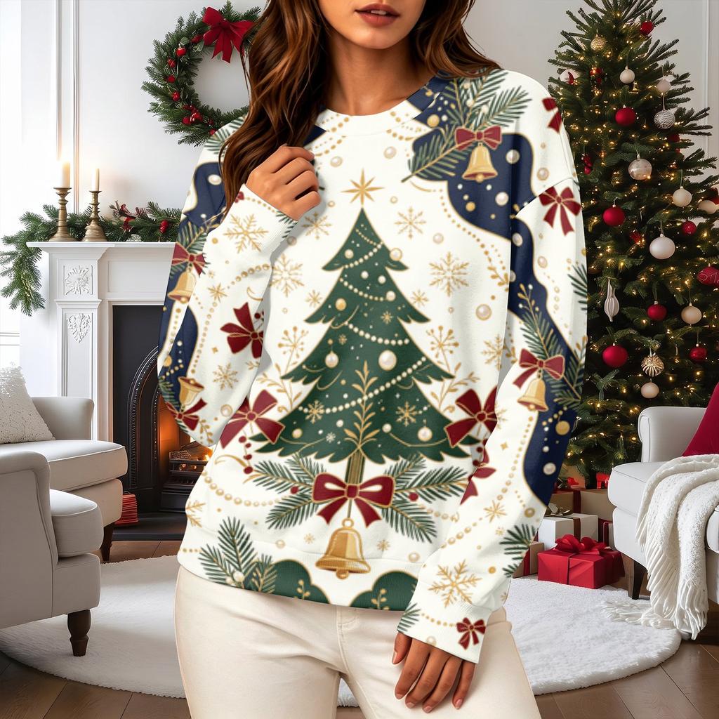 Women's Casual Christmas Print Long Sleeve Neck Sweatshirt