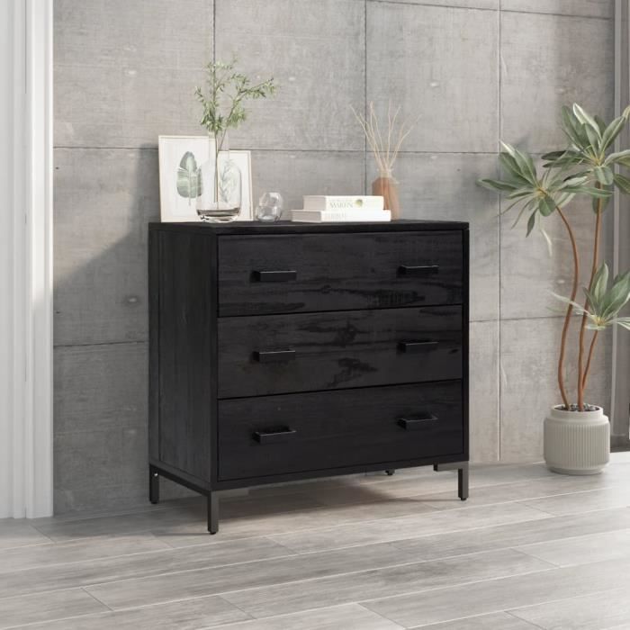 VidaXL Commode Noir 75x35x70 cm Bois de pin massif recyclé 349926
