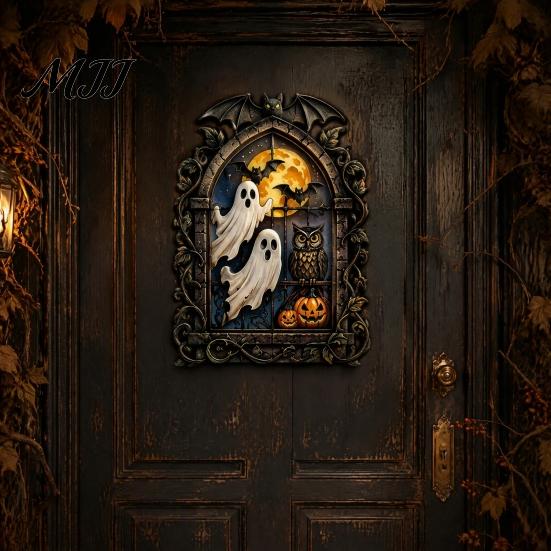 Metal Craft Party Supplies Gothic Ghost Wall Art, Vintage Bat Pumpkin Owl Hanging Plaques Sign for Living Room Bedroom Home Entrance Decor Indoor