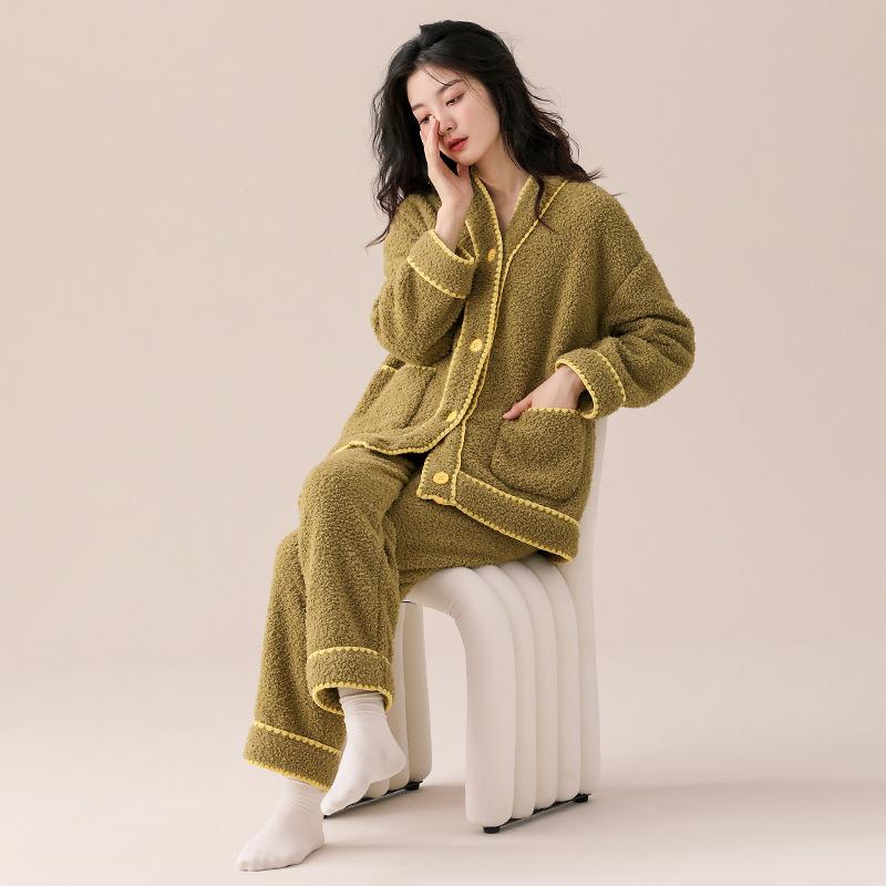 

Coral Fleece Pajamas Women S Winter 2024 Thickened Fleece Autumn And Winter Casual Flannel Loungewear Warm Suit 2XL