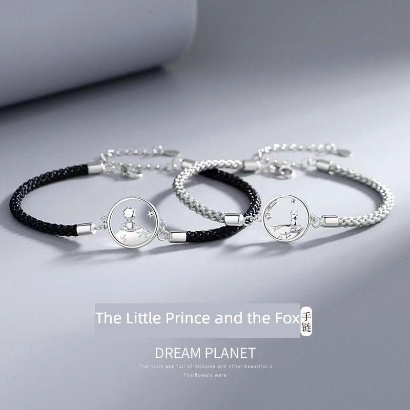 

Little Prince Sterling Silver Pair of Original Design Couple Bracelets Little Prince and Fox Women + Bows Gift Box