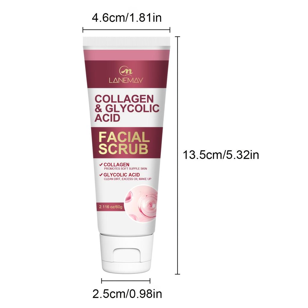 Collagen and Glycolic Acid Facial Scrub Deep Cleanses and Soothes Facial Skin, Cleansing and Nourishing Skin Care