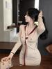 France Autumn Sexy Knit One Piece Dress Women V-neck Elegant Y2k Slim Dresses Female Korean Fashion Party Sweater Dress Winter