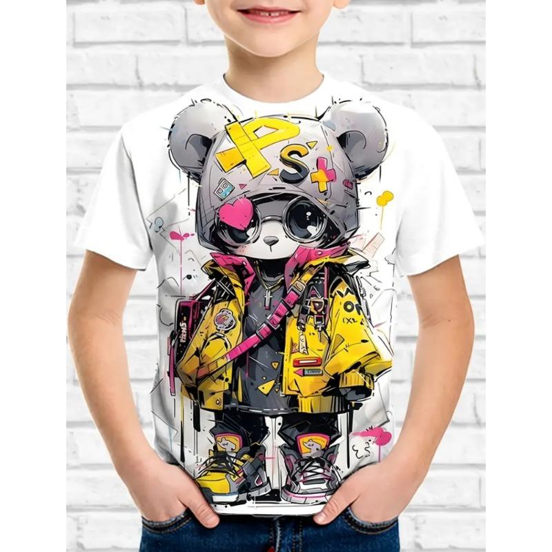 2025 Kids Clothes 3D Print Cute Cartoon Bear Short Sleeves Graphic T Shirts Outdoor Comforts Casual Tops T-Shirts for Children