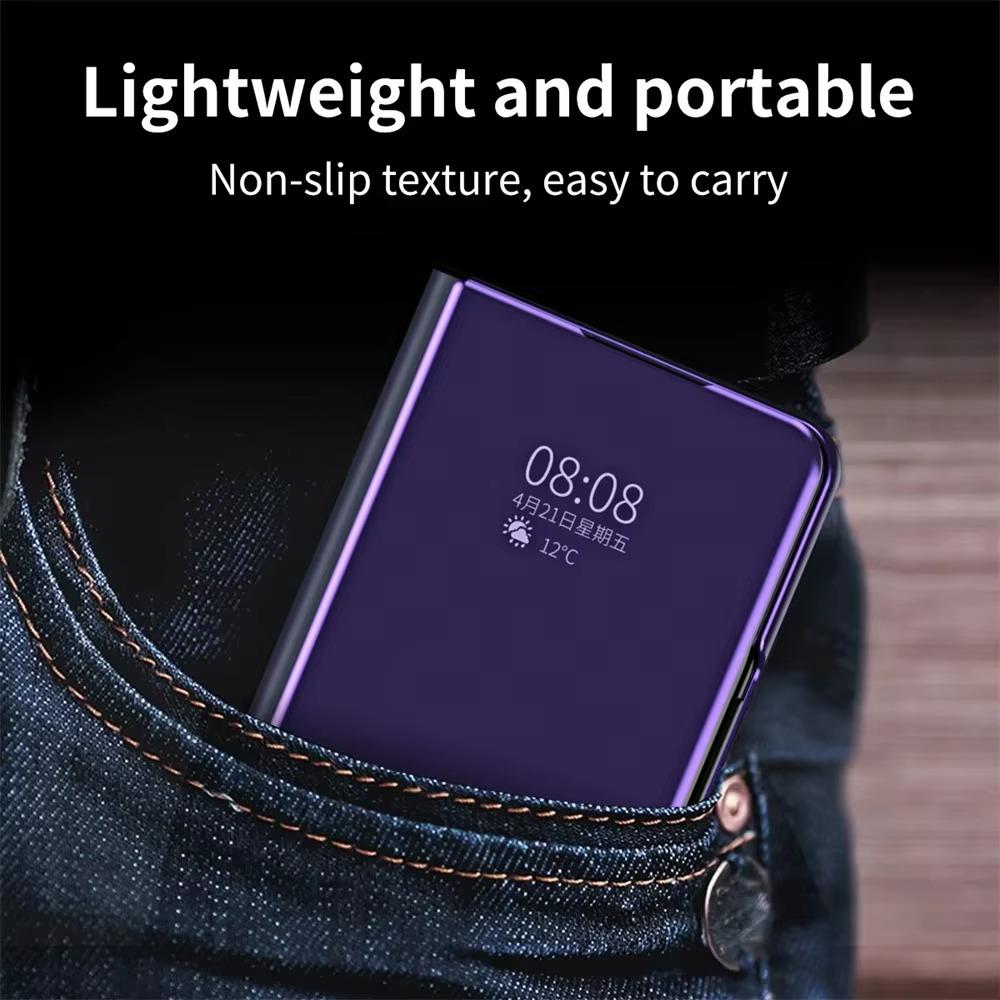 Luxury Side Window Smart Dormancy Case for Samsung Galaxy Z Fold 7 6 5 4 3 Plating Mirror PU Leather Stand Cover for Z Fold 7