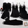 5 PCS Set Pajamas Cami Shorts Pajamas Set for Women Silky Fabric Smooth Comfy Gowns PJ Pnats Robes Cami Shorts