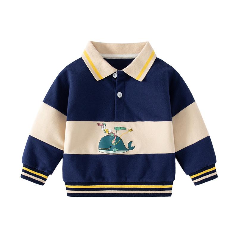 Marineblauer Walprint, neuer Jungen-Pullover mit Kragen, lässiger Kinder-Pullover ohne Kapuze mit Kragen