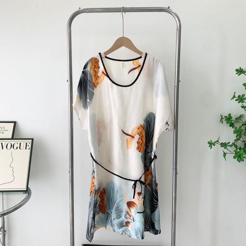 Outerwear Homewear Dress Summer Ultra-Thin Ice Silk Short Sleeve Pajamas Women's Clothing Plus Size Casual Nightdress Special Offer