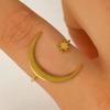 Crescent Moon and Star Open Ring for Women Minimalist Celestial Adjustable Ring