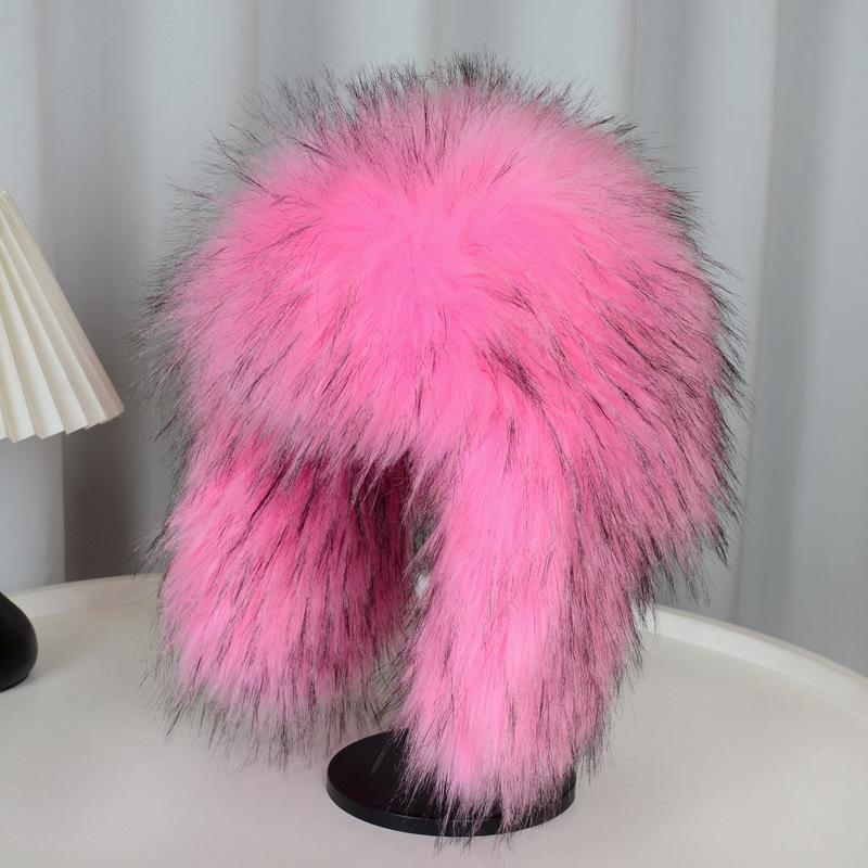 Gorro de invierno de piel sintética con protección auditiva para mujer: grueso, resistente al viento y afelpado para esquiar.