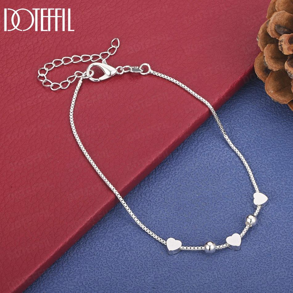 

925 Sterling Silver Square Heart Fashion Bracelet Wedding Gift Jewelry 20cm