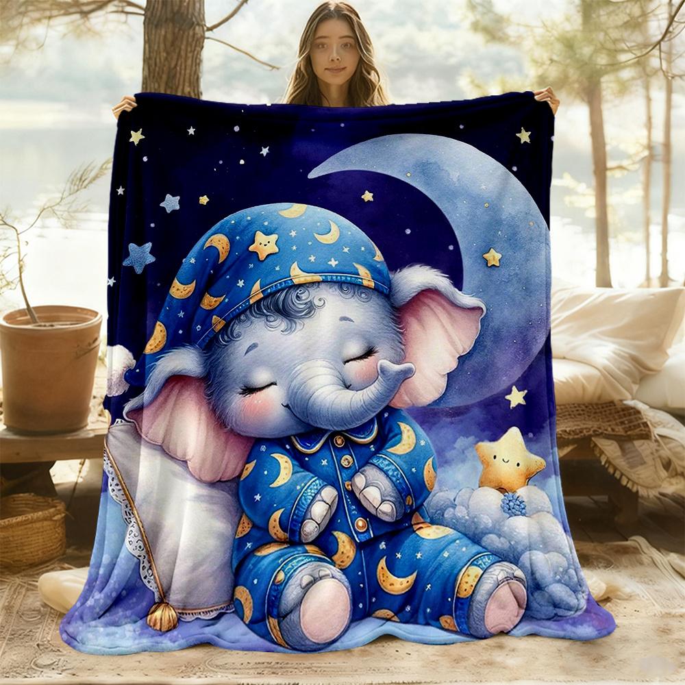 1pc Nightly Dreams Starry Night Elephant Flannel Blanket, Comfortable and Warm Blanket, for Camping Sofa Bed and Couch Office017