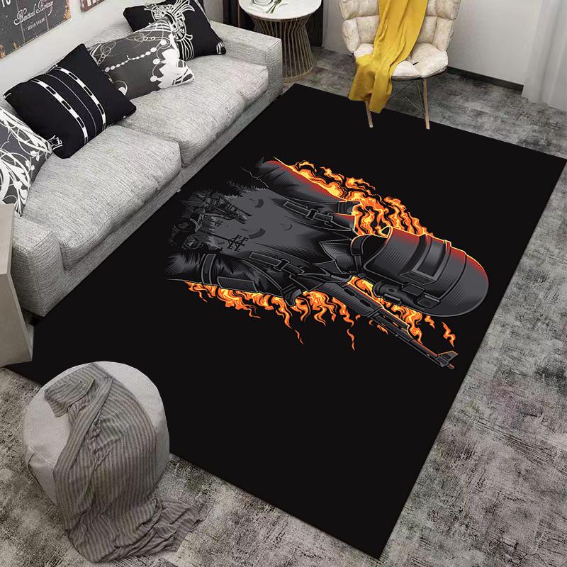 Fiery Warrior Print Rug for Game Room or Outdoor Suitable for Use As an Anti-slip Game Mat for Living Room and Bedroom Sofas