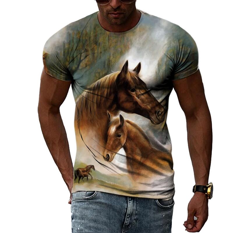 Summer Fashion Graphic Animal Horse T Shirts For Men Casual 3D Print Tee Hip Hop Harajuku Personality Round Neck Short Sleeve