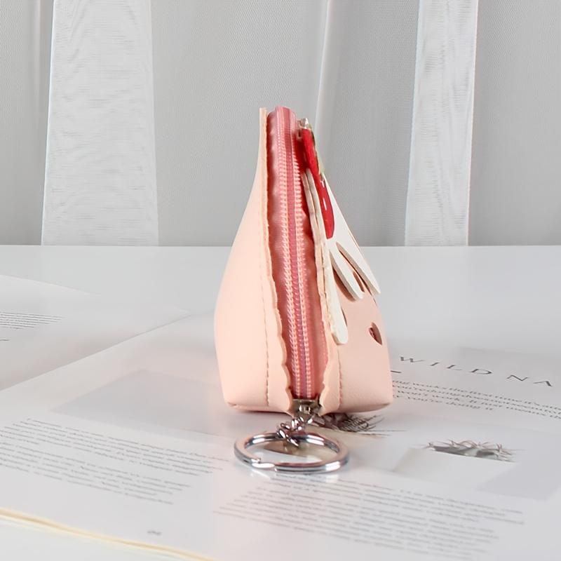 Girl's PU Leather Cartoon Strawberry Cake Heart Pattern Coin Purse Mini Cute Wallets With Keychain Outdoor Money Cards Storage Handbags