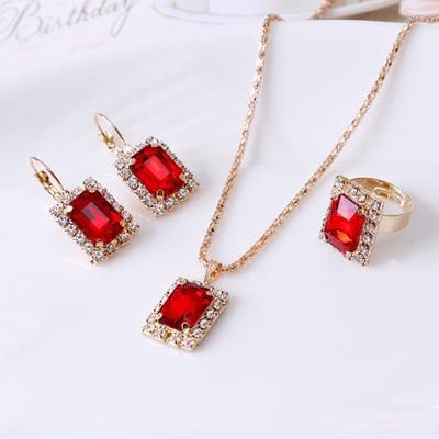 Set di gioielli di moda da donna, banchetto, festa nuziale, collana, orecchini, anello da dito