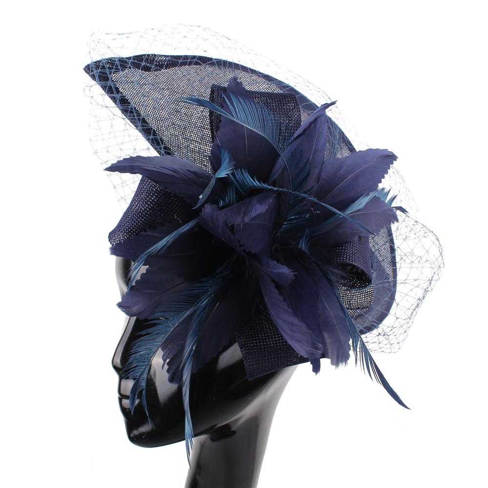 

New European And American Style Deep Leather Pink Hair Accessories Mysterious Mesh Cover Headgear Gift Hat темно-синий