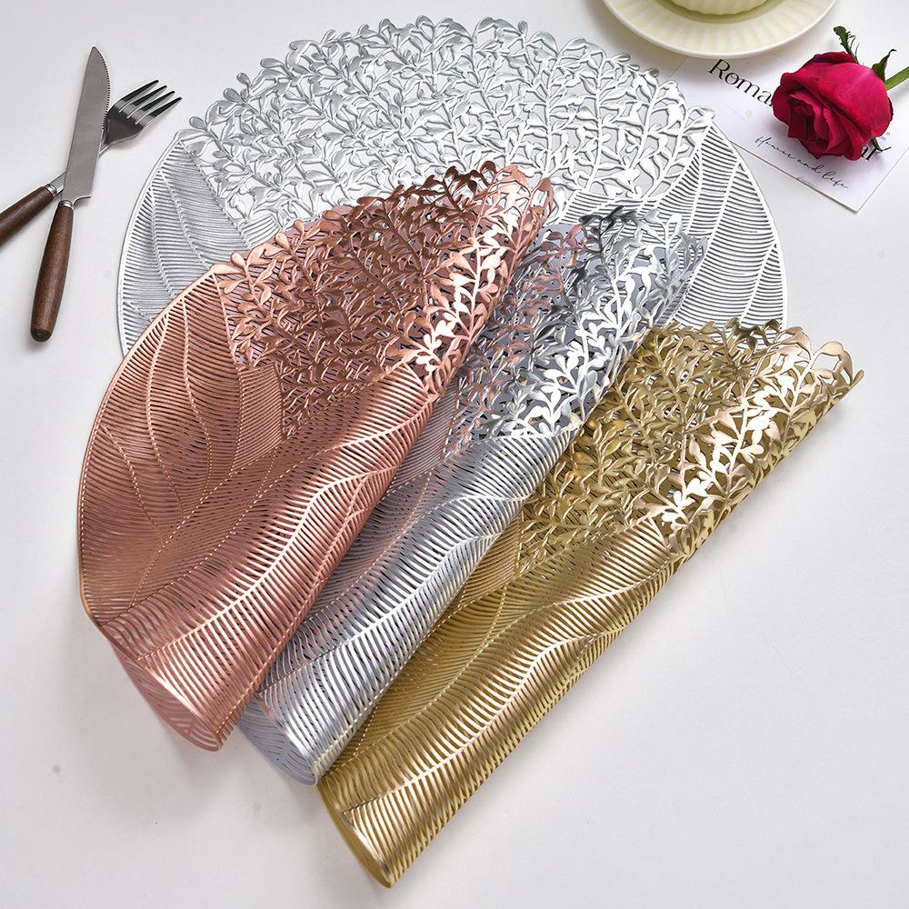 Creative Round Table Mat PVC Bronzing Decorative Leaf Pattern Thermal Insulation Mat Multi-color Table Mat