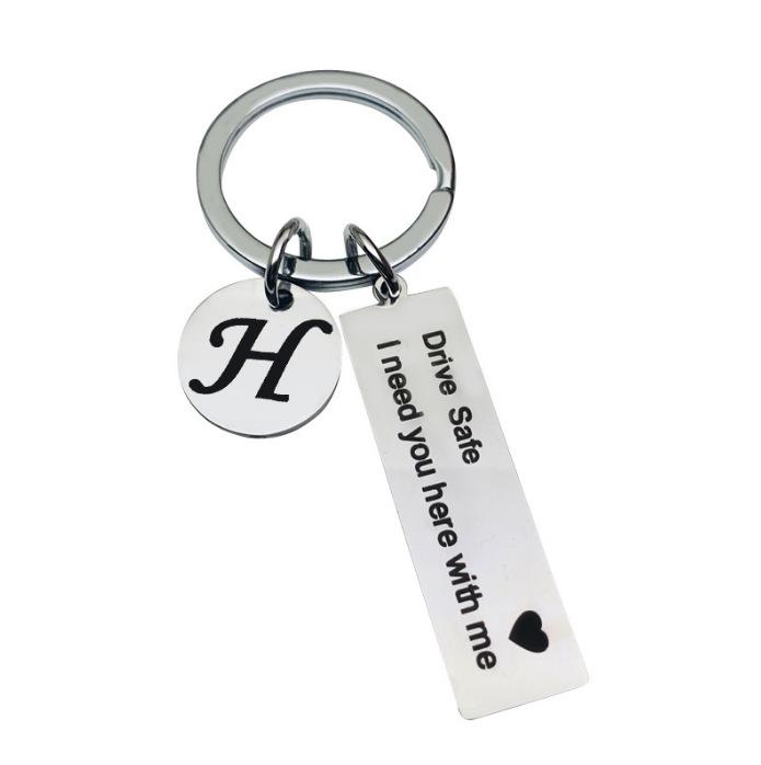 Custom Drive Safe Keychain A-Z 26 Initials Chain Men Women Engraved Stainless Steel Keychain Birthday Father's Day Keyring Gift