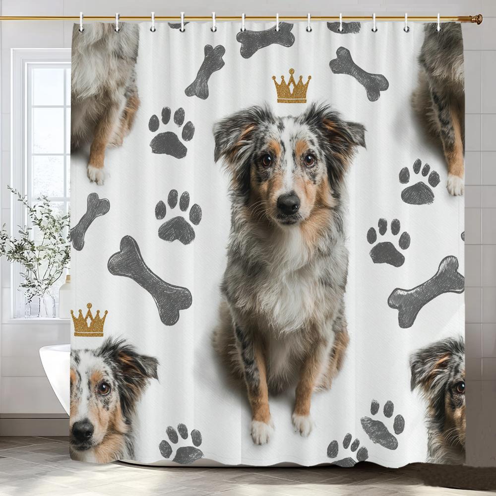 Cartoon Cute Dog Animal Pattern Shower Curtain, Flowers and Plants Bathroom Decorative Shower Curtain,Home Curtain with Hooks
