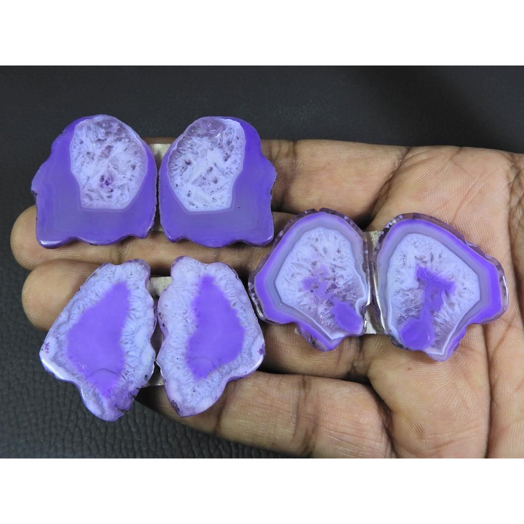 Dyed Slice Druzy Agate Matched Pair Cabochon Loose Gemstone 3Pair Lot 174Cts A-716
