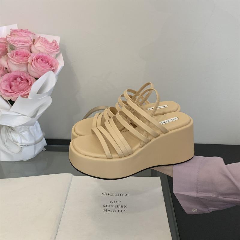 Fashion 2025 Summer Chunky Heels Sandals New Fashion Strap High Heeled Slippers Woman Black Slip On Casual Platform Sandalias Mujer