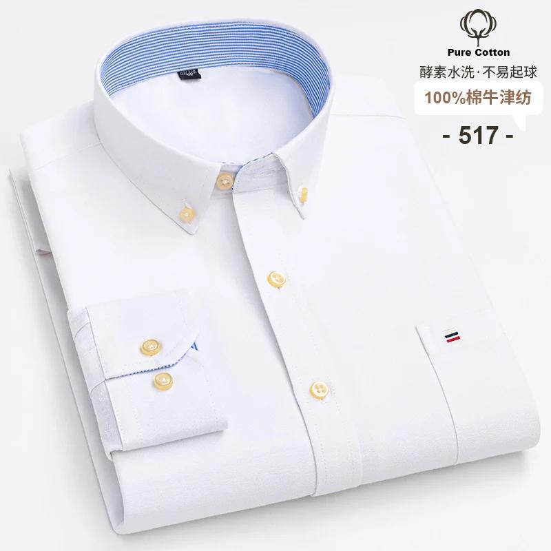 Men's Oxford Shirts Long Sleeve 100% Cotton Casual Plaid Soft Regular Fit Formal Dress Shirt Social Blouse Male Clothes