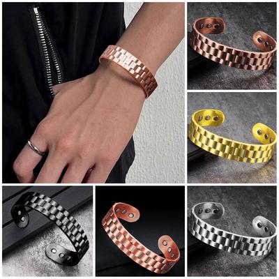 "Trendy Adjustable Magnetic Men's Bracelet with Cool Grid Pattern"