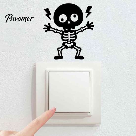 Wall Decoration Sticker Electric Shock Skeleton Switch Sticker, Cartoon Holiday Decal Self Adhesive Light for Bedroom Living Room