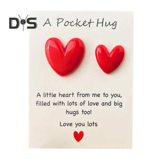 Pocket Hug Heart with Greeting Cards Long Distance Relationship Gift for Mom Wife Little Heart Pocket Hug Token for Valentine's Day Christmas