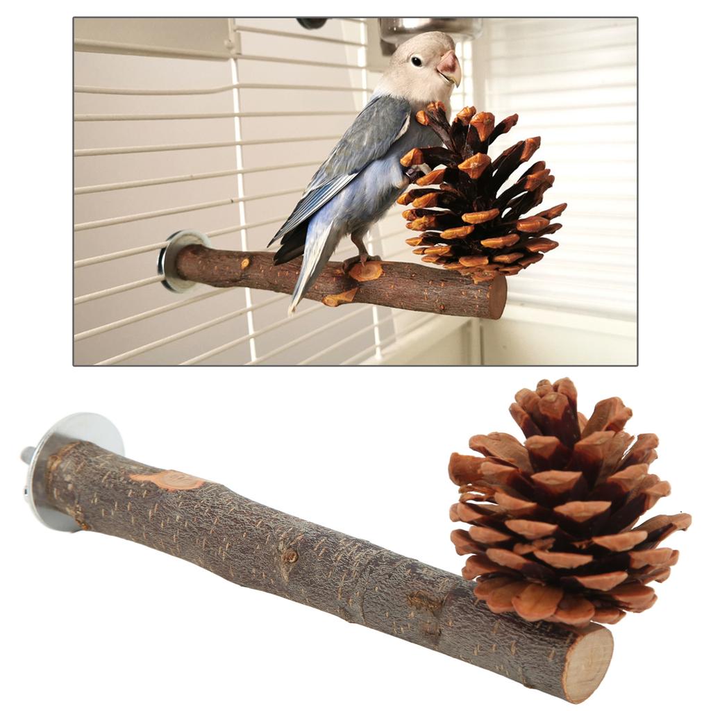 Natural Perch Bird Stand Pole Chewable Applewood Bird Perch Cage Accessories with Pine Cone for Parakeets Cockatiels