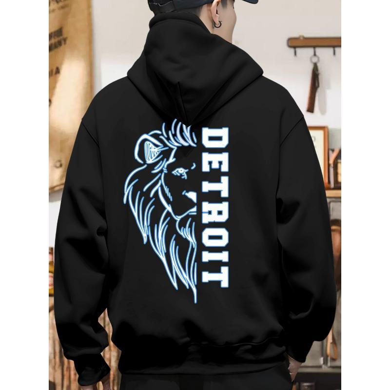 Detroit Football Cotton Hoodie Relaxed Fit, Classic Crew Neckline for Fall and Winter Season, Ideal for Casual Outings and Daily Wear