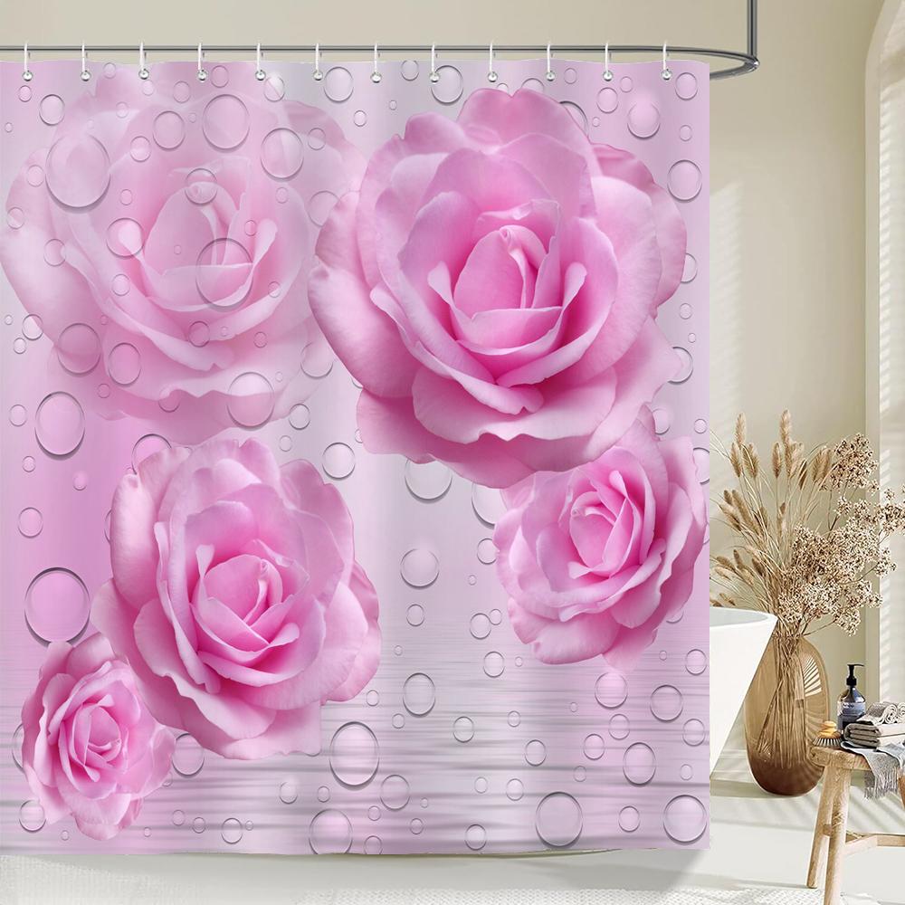 Beautiful Flower Butterfly Art Fabric Shower Curtain,Rose Decor Bathroom Shower Curtains with Hooks,Waterproof Bathroom Curtains