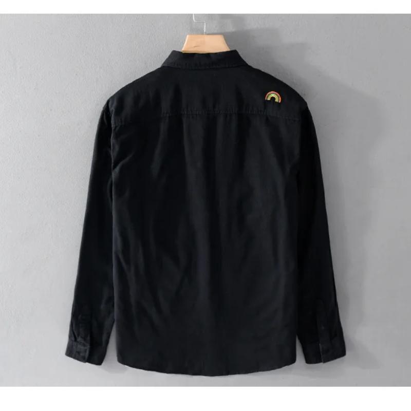 Chic Embroidered White Shirts for Men Spring and Summer Streetwear Youth New Casual Tops Pure Cotton Long Sleeve Shirt Korean Style Men Clothing