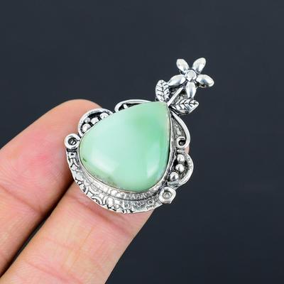 Natural Chrysoprase Gemstone 925 Silver Promise Flower Ring Size 7 For Girls