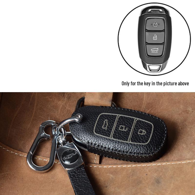 Genuine Leather Key Case for Hyundai Models: Elantra, Santa Fe, Ix35, Verna, Mistra, Lafesta, and Sonata