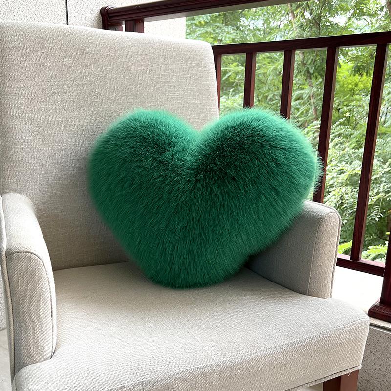 Heart Shape Throw Pillow Sofa Car Stuffed Seat Cushion Double-sided Imitation Fox Fur Plush Cushion Home Decor Waist Cushions