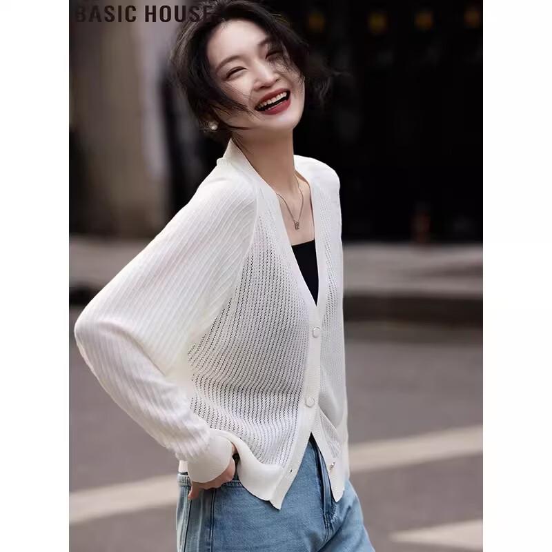 Basic House Women s Ice Silk Hollow Knit Cardigan XL