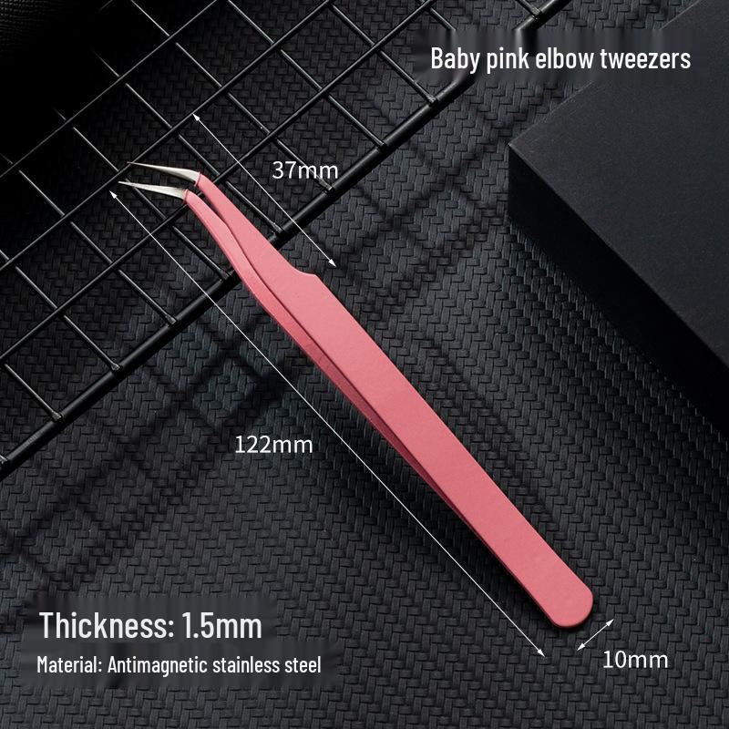 Black Anti-Static Stainless Steel Curved Tip Tweezers Set for Nail Art, Journaling, and Repairs
