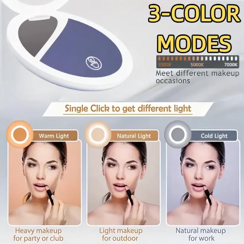 Foldable LED Magnifying Makeup Mirror - 2x, 5x, 10x