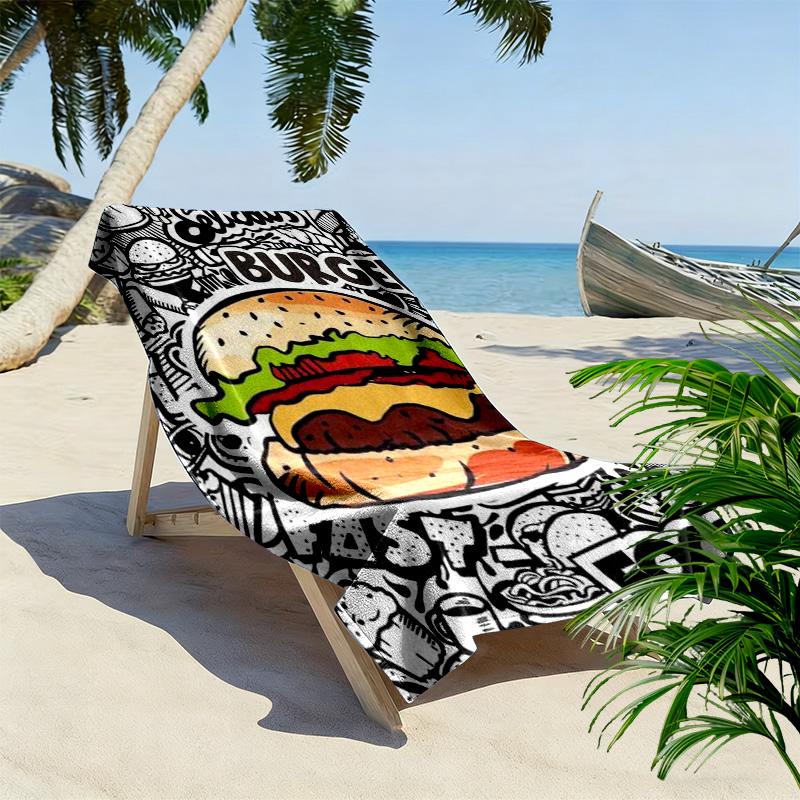 Mixed-Color Comic Burger 2D Flat Print Beach Towel, Large Soft Quick Dry Towel for Beach Camping SwimmingZSTJ0915363