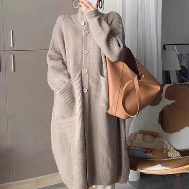 

Korean Chic 2023 Autumn/Winter Thick Warm Loose High Neck Knitted Cardigan for Women One Size