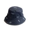 2026New trendy denim bucket hat for women, spring and autumn, washed vintage with letter embroidery, versatile outdoor sun protection hat