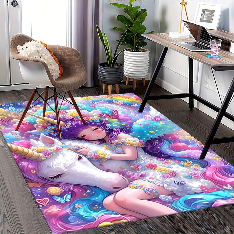 1pc Anime Unicorn Chair Mat - Fantasy Floral Office Rug with Cute Cartoon Design, Perfect for Home Decor and Gift Ideas.H052